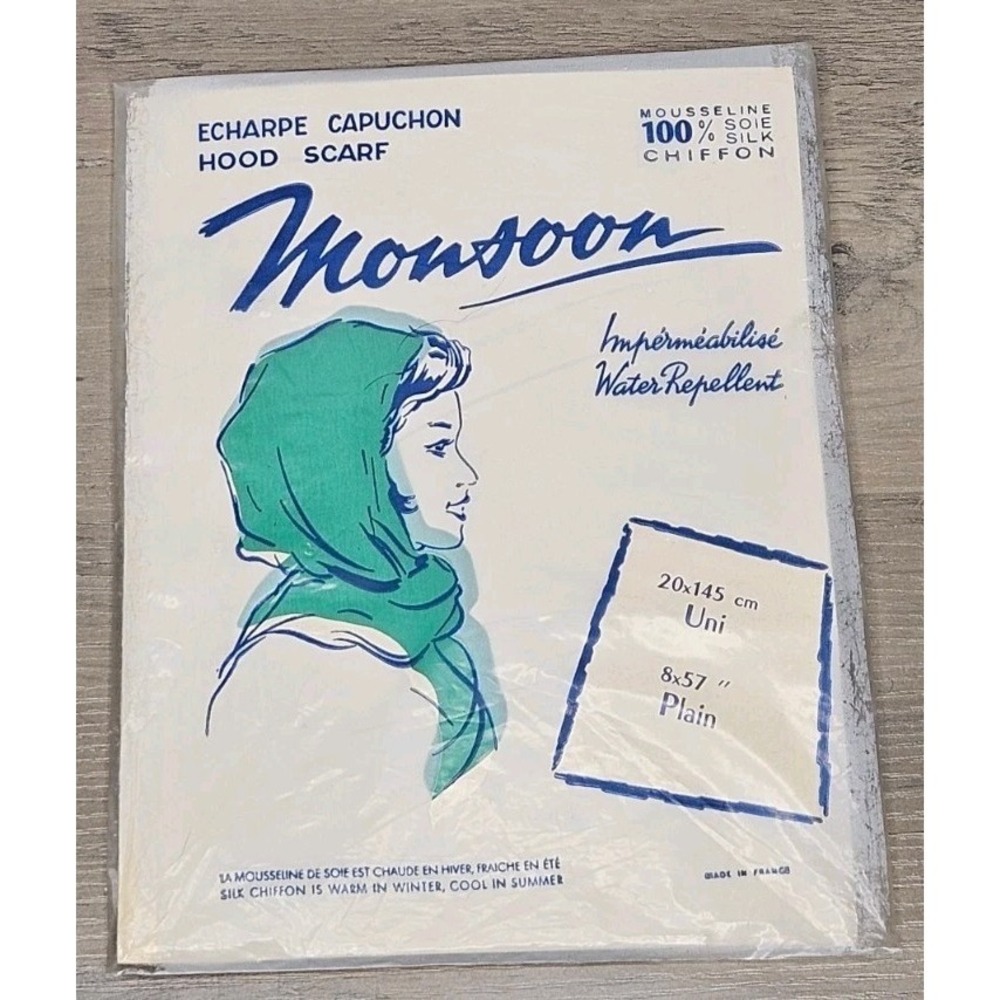 VTG 1960s NOS Monsoon Chiffon Hood Scarf Made France